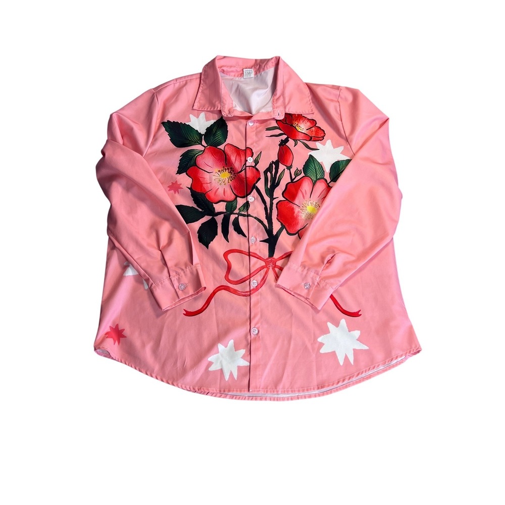 LikeMyChoice Floral Graphic Two Piece Set Women 2XL Pink Shirt and Shorts